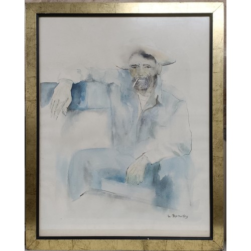 223 - W Borowsky, portrait, gentleman smoking a cigarette, watercolour, 60 x 50 cm, P A Beale, seascape, w... 