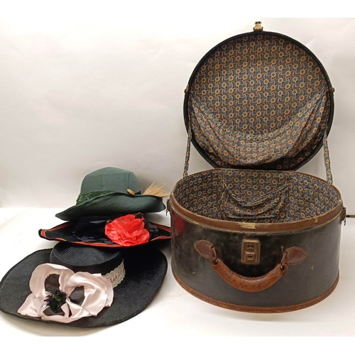 39 - Three hat boxes and assorted hats, including a Colette Millet, (Tours) hat, (qty) Provenance:  A sin... 