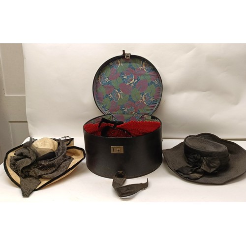 39 - Three hat boxes and assorted hats, including a Colette Millet, (Tours) hat, (qty) Provenance:  A sin... 