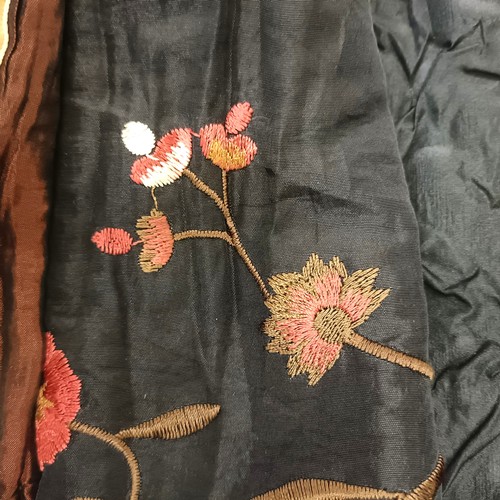 43 - A skirt, embroidered flowers, other material and assorted vintage costumes (2 boxes) Provenance:  A ... 