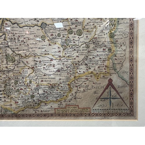 302 - A map of Somersetshire, by John Speede, with a vignette of Bath, 39 x 51 cm