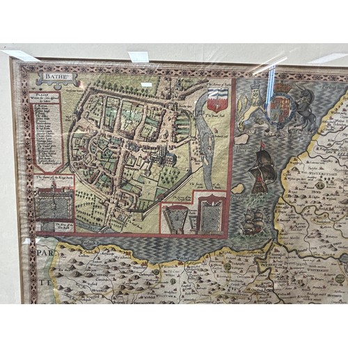 302 - A map of Somersetshire, by John Speede, with a vignette of Bath, 39 x 51 cm