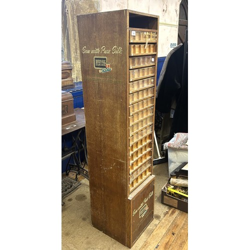 130 - A vintage shop cotton reel display stand, with applied motto, Sew with Pure Silk, Perivale, Sewing S... 