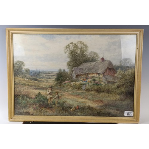 292 - Sylvester Stannard, two boys near a cottage, watercolour, signed, 35 x 52 cm, and William Minshall B... 