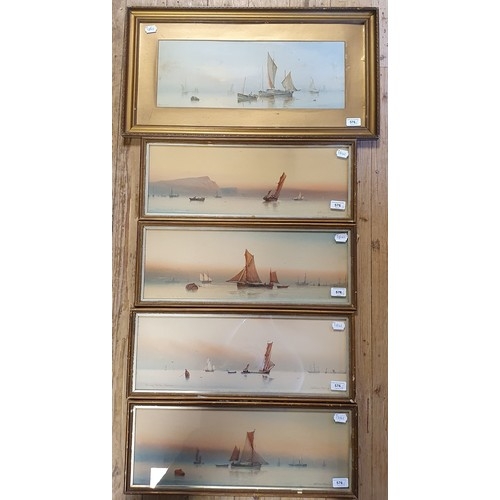 310 - Garman Morris (British active 1900-1930), a set of five seascapes with boats, watercolour, signed, 1... 