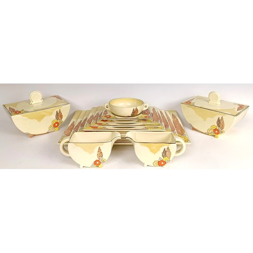 400 - A Clarice Cliff Biarritz extensive dinner service, comprising two tureens, 20 cm wide, six two handl... 