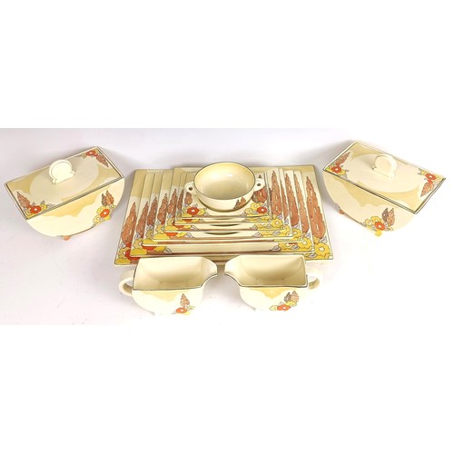 400 - A Clarice Cliff Biarritz extensive dinner service, comprising two tureens, 20 cm wide, six two handl... 