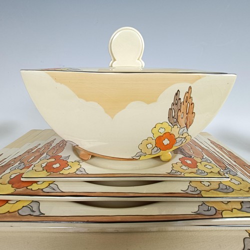 400 - A Clarice Cliff Biarritz extensive dinner service, comprising two tureens, 20 cm wide, six two handl... 