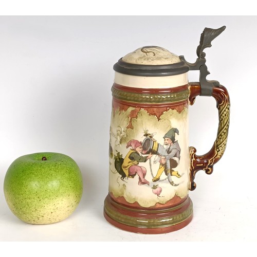 407 - A G F Schutzt novelty stein, decorated gnomes and insects, 20 cm high