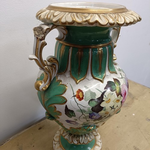 510 - A 19th century porcelain pot pourri vase, decorated flowers, lacking lid, 45 cm high