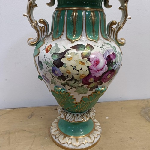 510 - A 19th century porcelain pot pourri vase, decorated flowers, lacking lid, 45 cm high