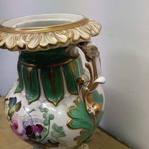 510 - A 19th century porcelain pot pourri vase, decorated flowers, lacking lid, 45 cm high