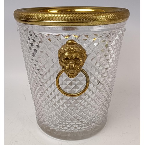 511 - A glass and gilt metal champagne bucket, with lion mask ring handles, 21 cm diameter