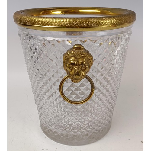 511 - A glass and gilt metal champagne bucket, with lion mask ring handles, 21 cm diameter