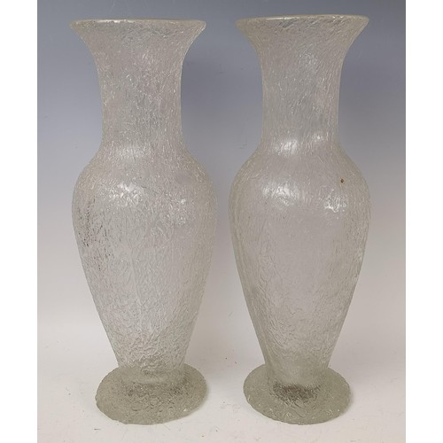 538 - A pair of glass crackle vases, 41 cm (2)