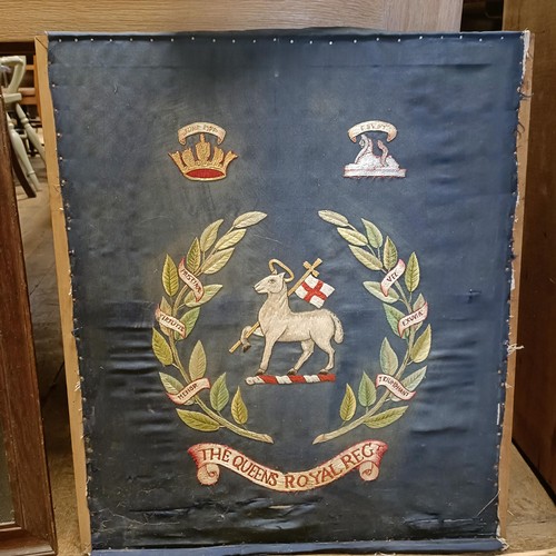 143 - A military silk for The Queen's Royal Reg, 65 x 58 cm, and another, 41 x 48 cm (2)