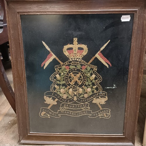 143 - A military silk for The Queen's Royal Reg, 65 x 58 cm, and another, 41 x 48 cm (2)