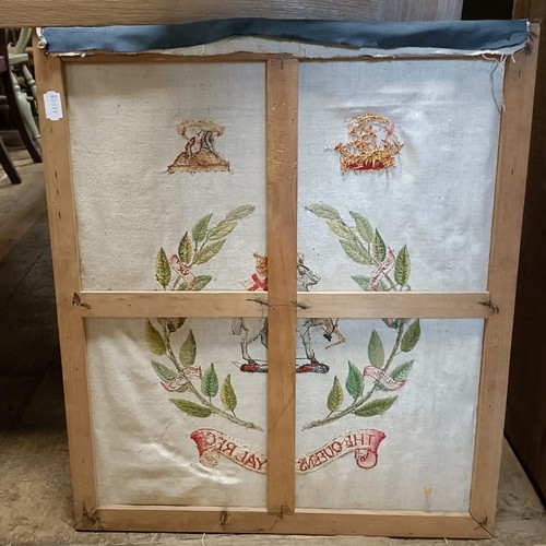 143 - A military silk for The Queen's Royal Reg, 65 x 58 cm, and another, 41 x 48 cm (2)