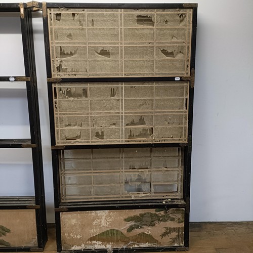 692 - A pair of Japanese screens, each panel 171 x 93 cm