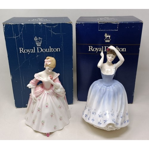 594 - Five Royal Doulton figures, boxed, a canteen of cutlery, and assorted other items (3 boxes)