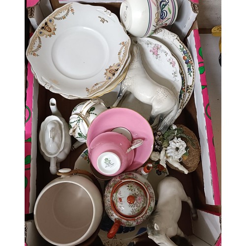 547 - A silver plated teapot, assorted silver plate, ceramics and other items (5 boxes)