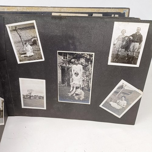 637 - A vintage photograph album, assorted silver plate, costume jewellery and two part canteens of cutler... 