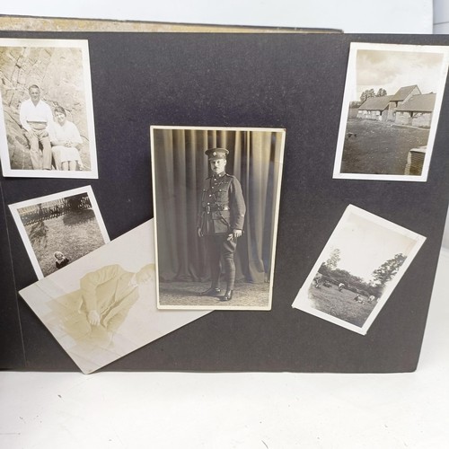 637 - A vintage photograph album, assorted silver plate, costume jewellery and two part canteens of cutler... 