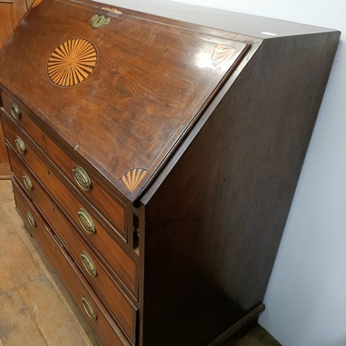 753 - A George III inlaid mahogany bureau, 110 cm wide