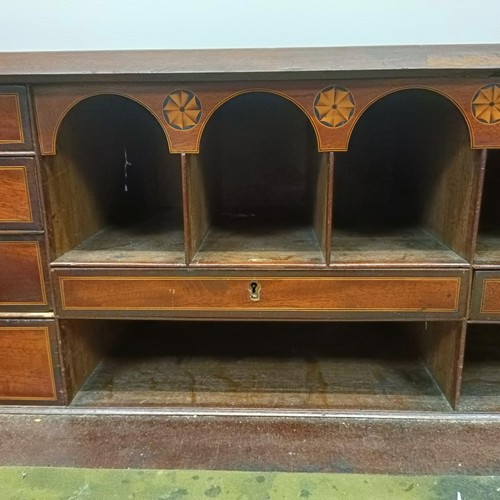 753 - A George III inlaid mahogany bureau, 110 cm wide