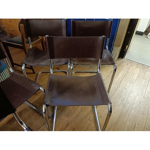 473 - A set of eight chrome and leather dining chairs (8)