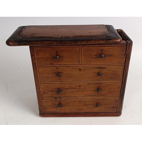 540 - A miniature/apprentice piece tripod table, and a money box, in the form of a chest of drawers (2)