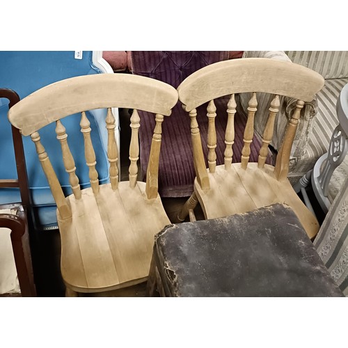 708 - A painted double seat, a set of four dining chairs, and assorted other furniture (qty)