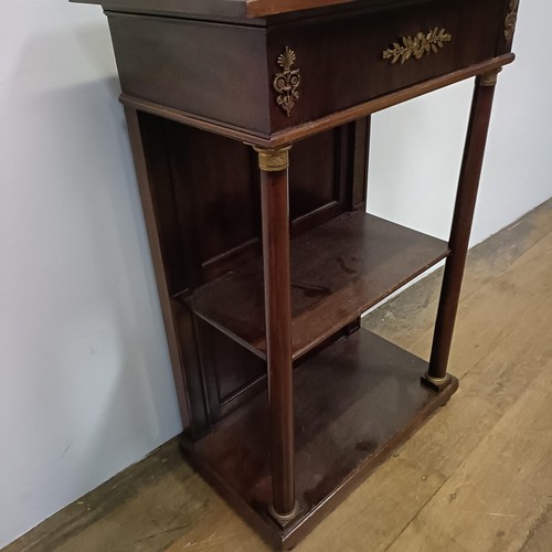 774 - A 19th century French console table, the column supports with gilt metal mounts, 58 cm wide