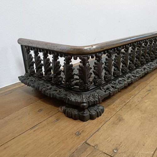 793 - A 19th century metal fender, decorated repeated foliate forms, 153 cm wide