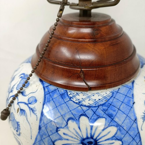 617 - A Delft blue and white vase, converted to a lamp, 38 cm high