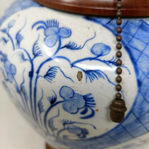 617 - A Delft blue and white vase, converted to a lamp, 38 cm high