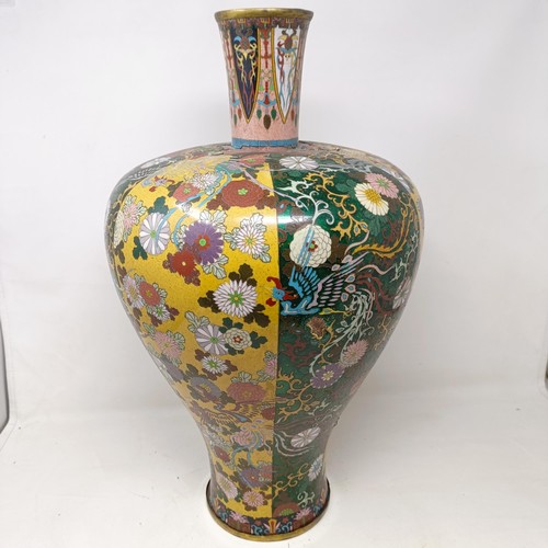 614 - A Japanese cloisonné vase, decorated flowers, 50 cm high