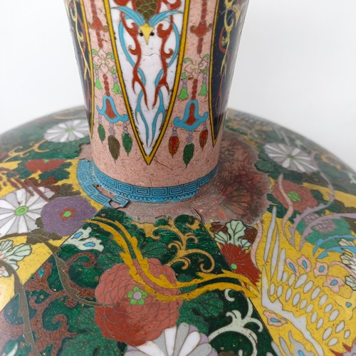 614 - A Japanese cloisonné vase, decorated flowers, 50 cm high