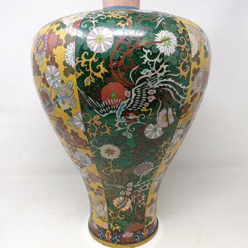 614 - A Japanese cloisonné vase, decorated flowers, 50 cm high