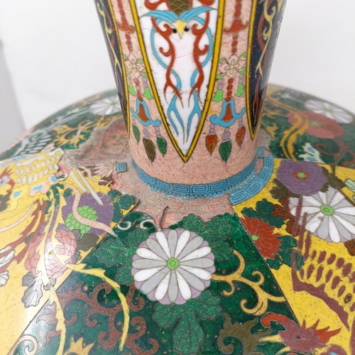 614 - A Japanese cloisonné vase, decorated flowers, 50 cm high