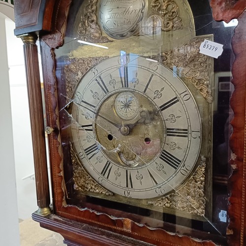 728 - A longcase clock, the brass dial signed Nathan Canthorpe, Skipton, with a silvered chapter ring, sub... 