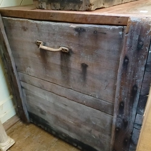 781 - A stained pine trunk, inset with brass letterbox, stamped Capt W D Chewdson..., 101 cm wide