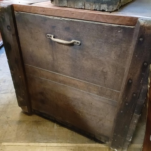 781 - A stained pine trunk, inset with brass letterbox, stamped Capt W D Chewdson..., 101 cm wide