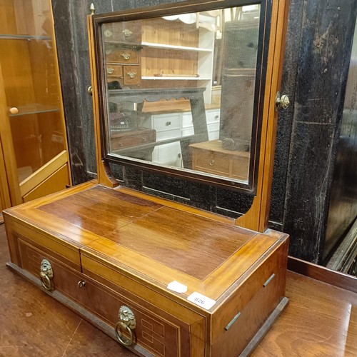 826 - A 19th century rosewood and satinwood dressing mirror, the base fitted with various compartments, 60... 