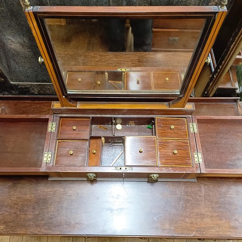 826 - A 19th century rosewood and satinwood dressing mirror, the base fitted with various compartments, 60... 