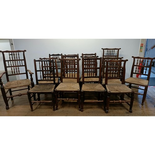 1261 - A harlequin set of fourteen spindle back dining chairs (14)