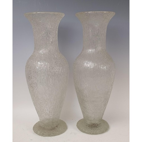 1038 - A pair of glass crackle vases, 41 cm high (2)