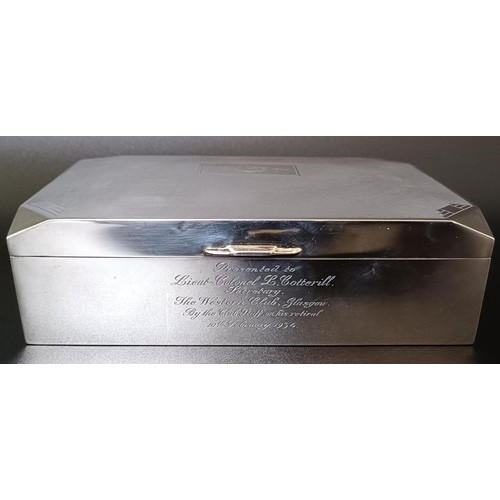 3 - A George V Art Deco silver cigarette box, Birmingham 1935, 17 cm wide