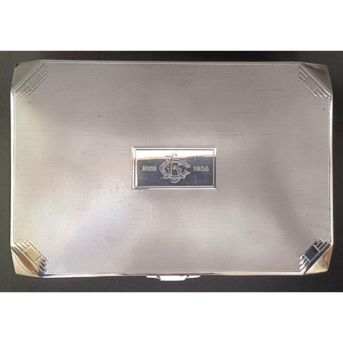 3 - A George V Art Deco silver cigarette box, Birmingham 1935, 17 cm wide...