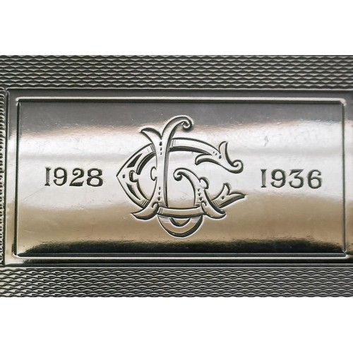 3 - A George V Art Deco silver cigarette box, Birmingham 1935, 17 cm wide...